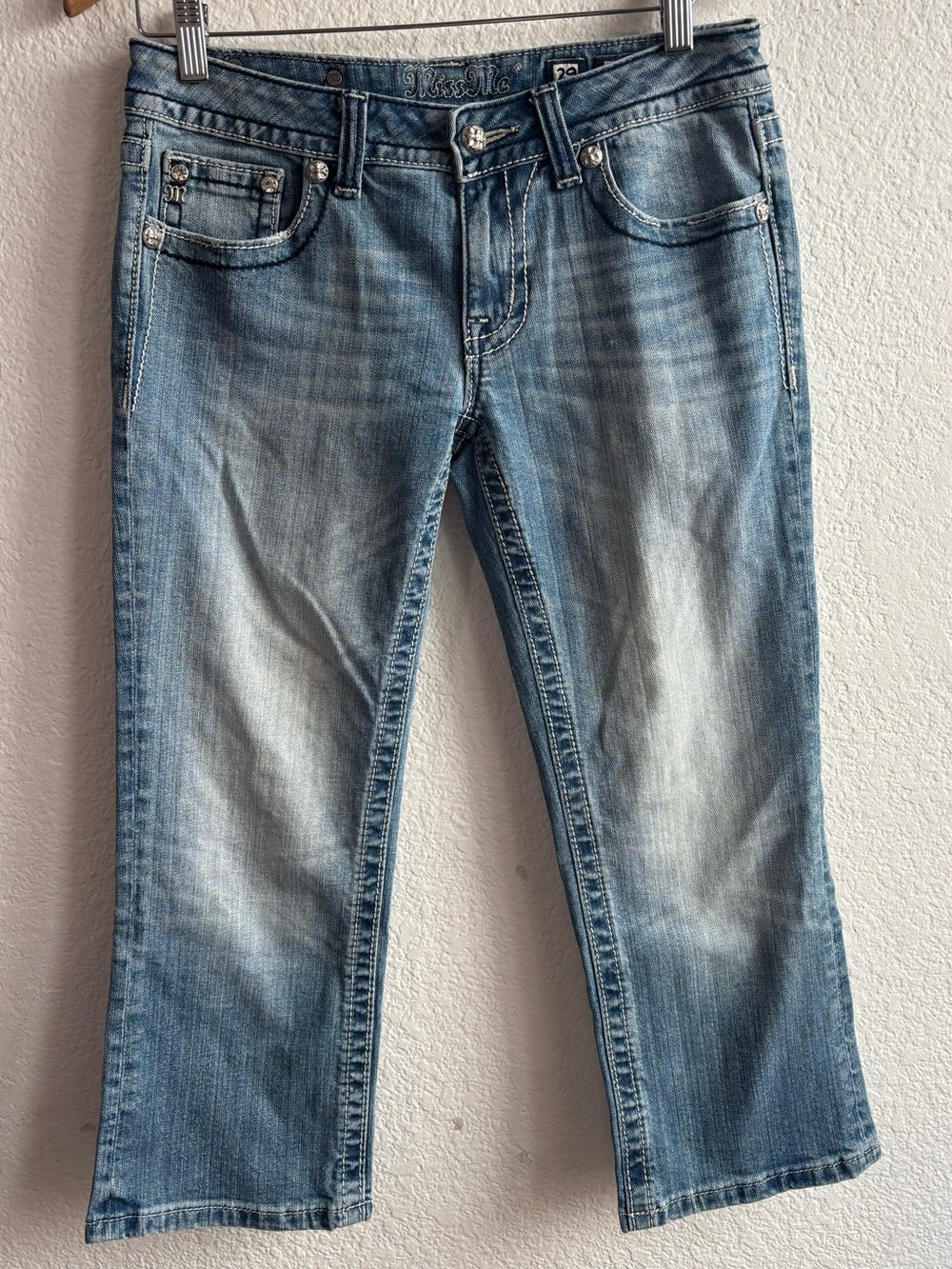 Miss Me Light Wash Blue Capris Bling Western Y2K Size 29